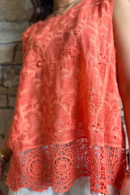 Veronica Embroidered Tank Cayenne